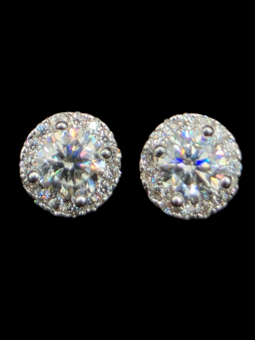 0.59 CTW Moissanite Halo Stud Earrings Solid 925 Sterling Silver Round Cut